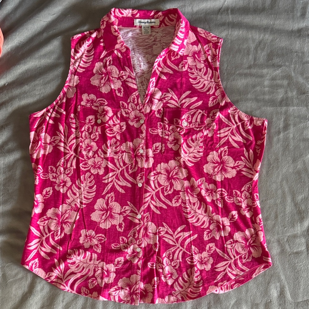 Tommy Bahama Pink Floral Hawaiian Print Sleeveless Shirt